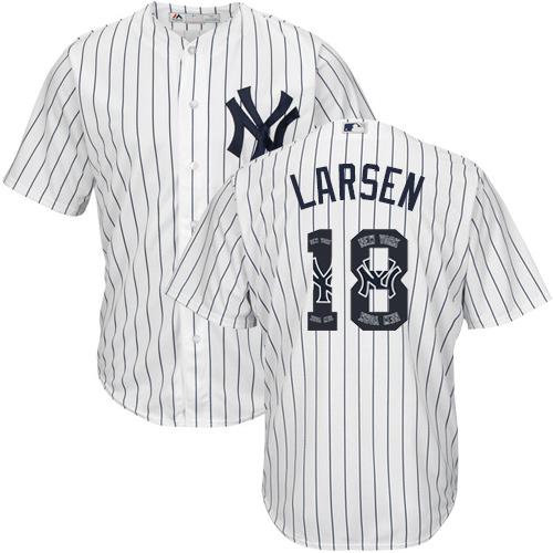 Yankees #18 Don Larsen White Strip Team Logo Fashion Stitched MLB Jersey